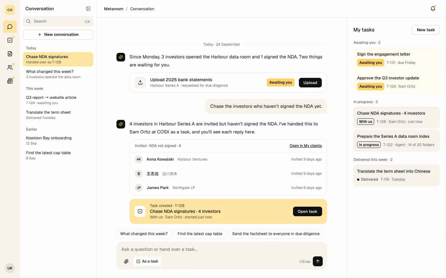Portal home: conversation and my tasks, 1440px.