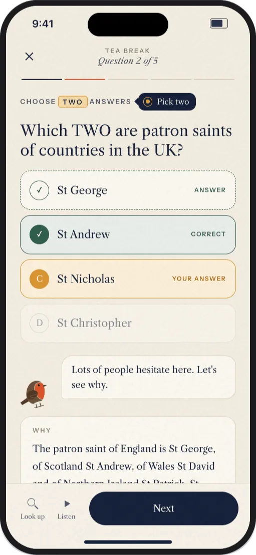 Tea break: five questions, Robin explains the wrong one.